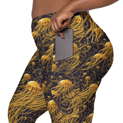 Leggings with pockets - Black And Gold Jellyfishes | Jelly Kvlt