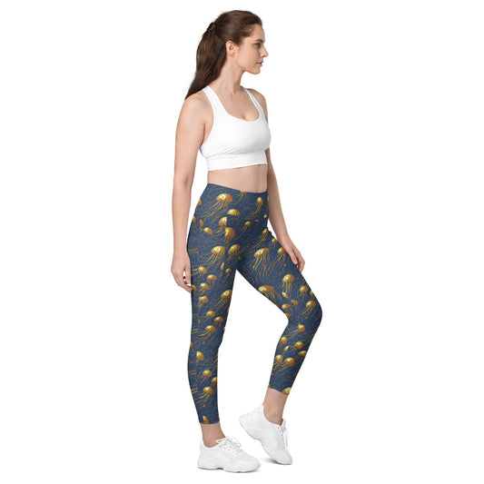 Leggings with Pockets - Blue and Gold Jellyfishes  | Jelly Kvlt