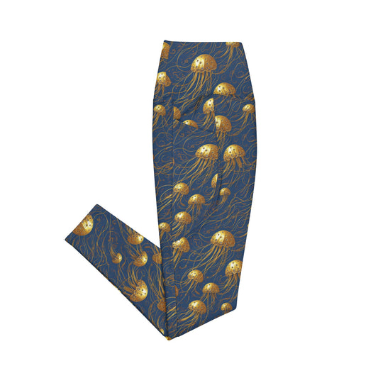 Leggings with Pockets - Blue and Gold Jellyfishes  | Jelly Kvlt