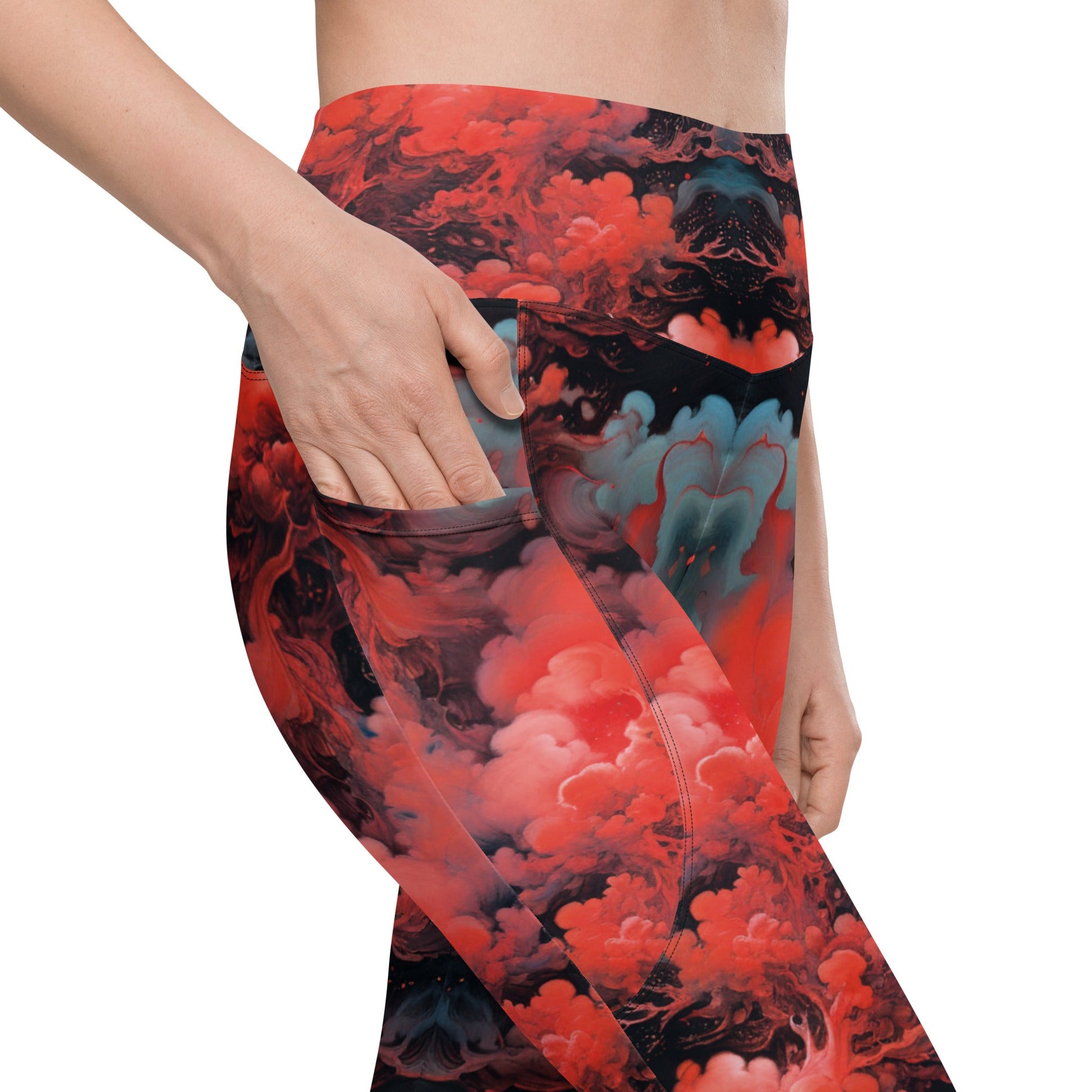 Leggings with pockets - Ethereal Crimson Flow - Dark | Jelly Kvlt