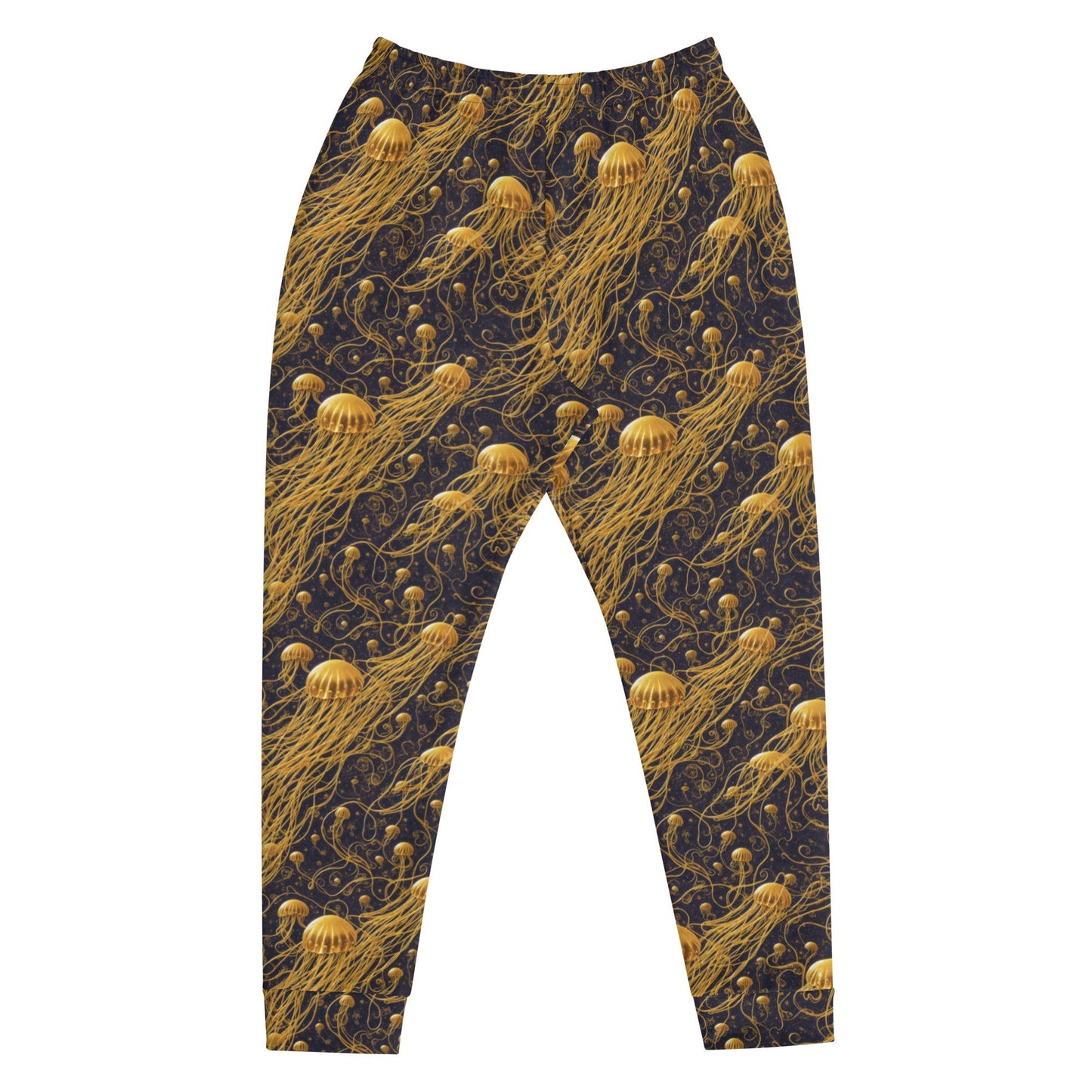 Men's Comfortable Joggers  - Black And Gold Jellyfishes - by Jelly Kvlt