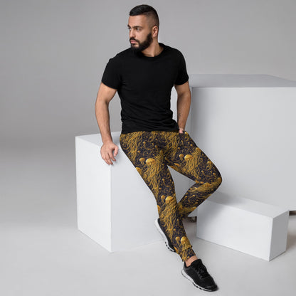 Men's Comfortable Joggers  - Black And Gold Jellyfishes - by Jelly Kvlt