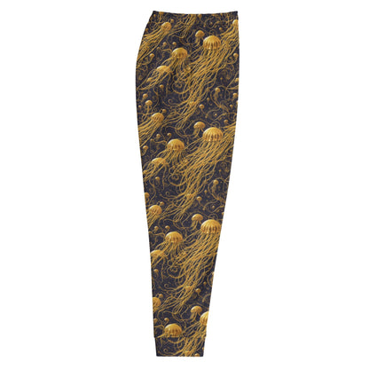 Men's Comfortable Joggers  - Black And Gold Jellyfishes - by Jelly Kvlt