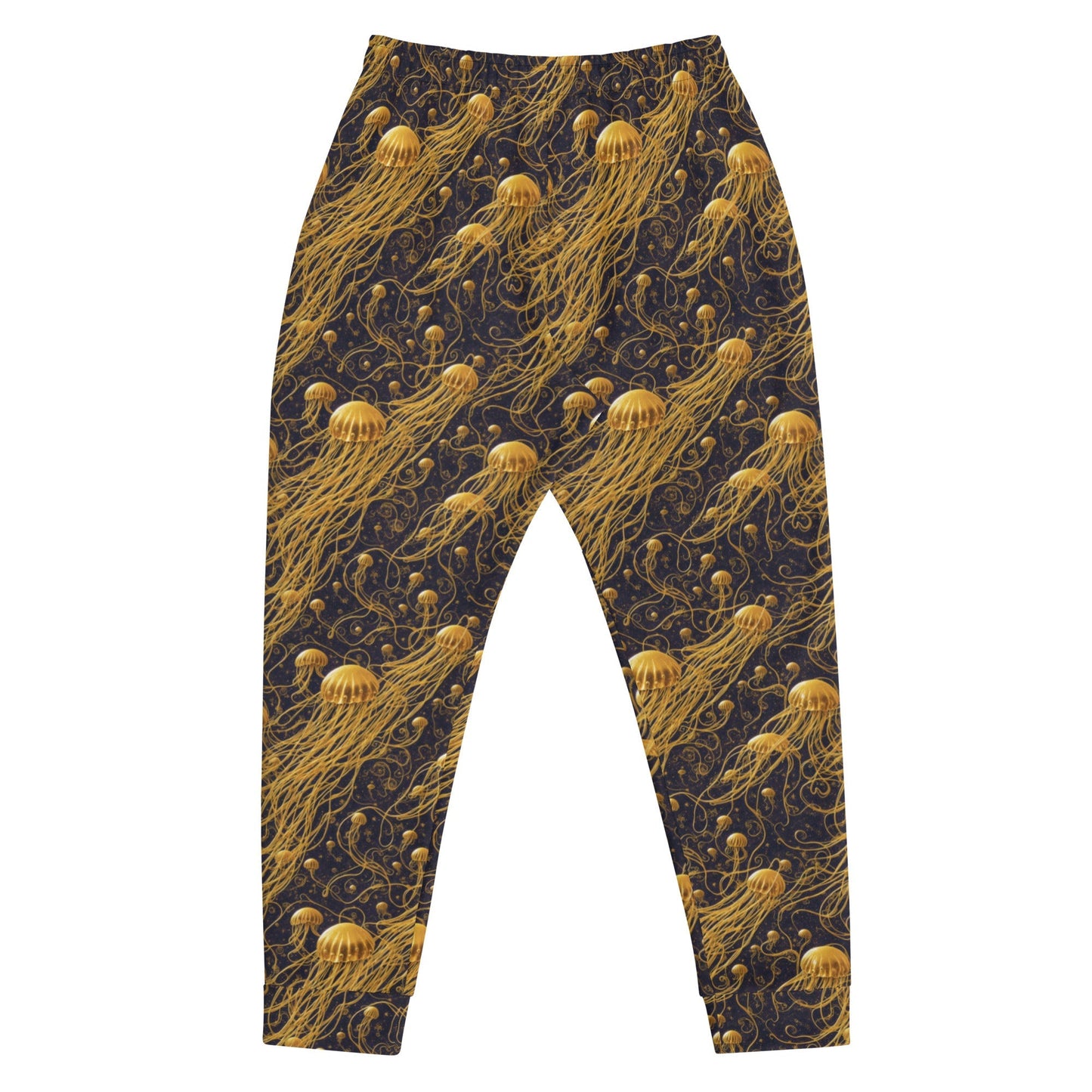 Men's Comfortable Joggers  - Black And Gold Jellyfishes - by Jelly Kvlt