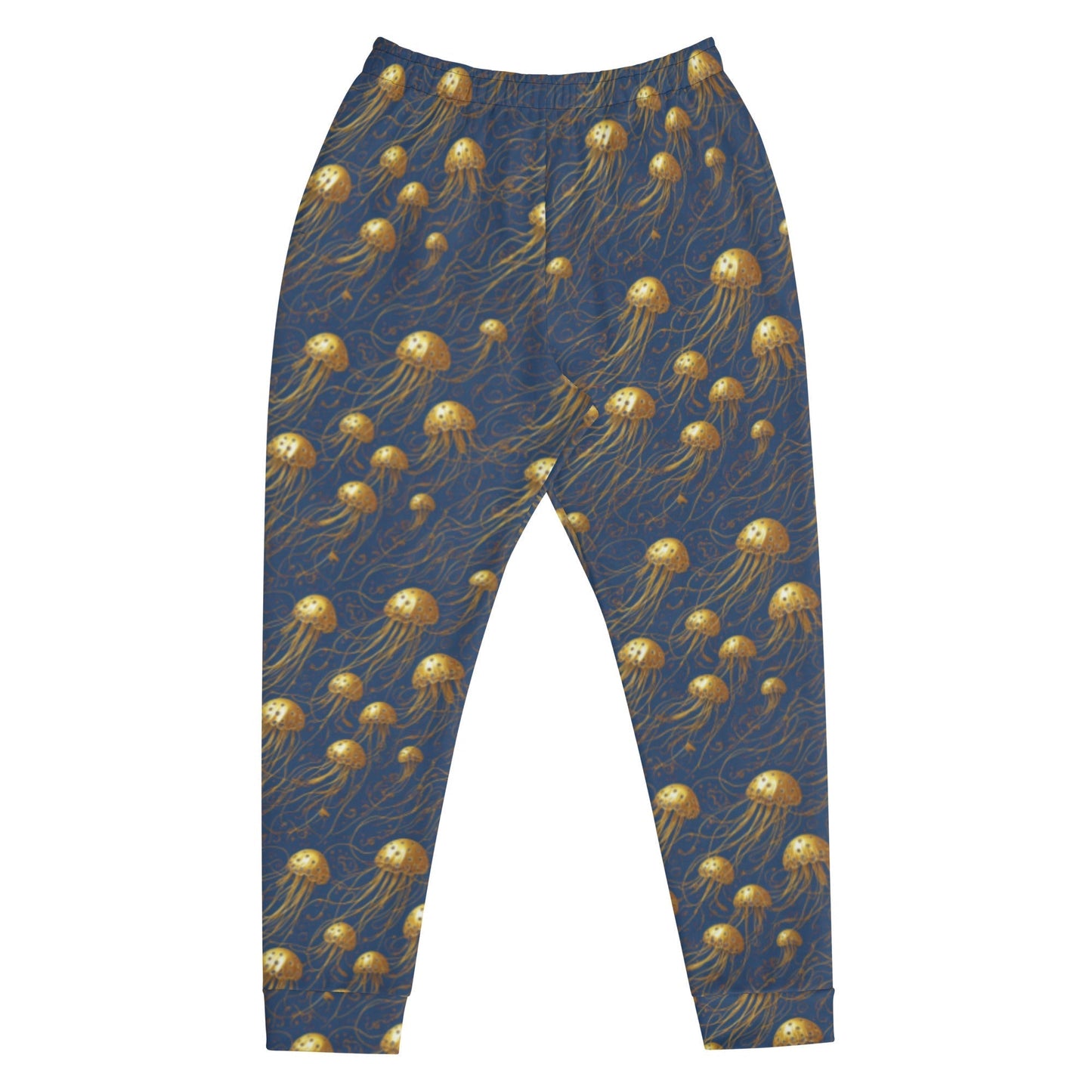 Men's Comfortable Joggers - Blue and Gold Jellyfishes - by Jelly Kvlt