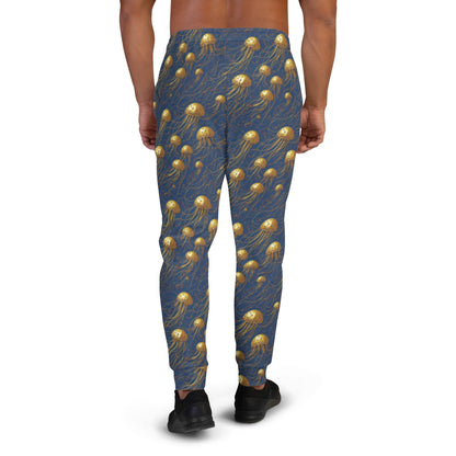 Men's Comfortable Joggers - Blue and Gold Jellyfishes - by Jelly Kvlt