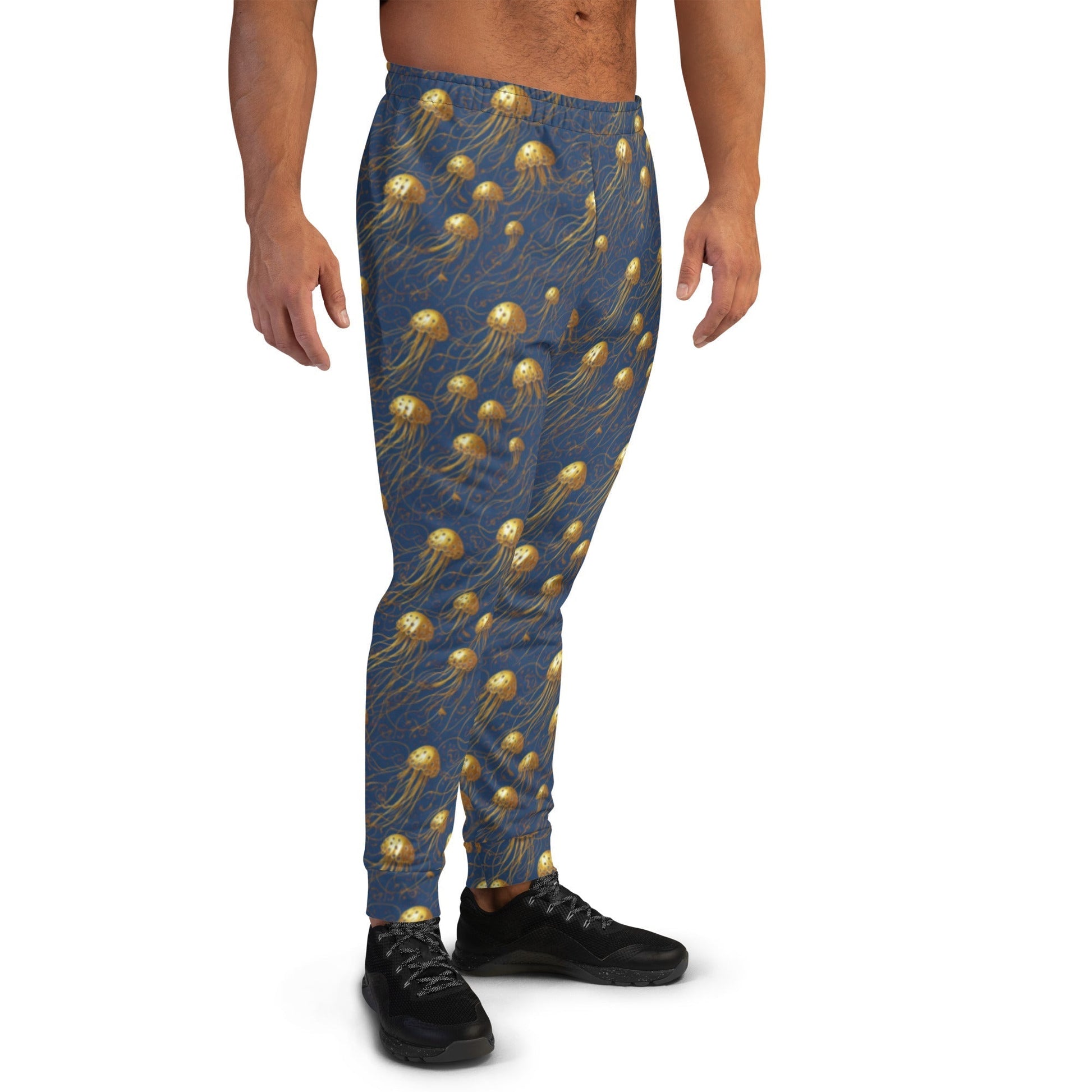 Men's Comfortable Joggers - Blue and Gold Jellyfishes - by Jelly Kvlt