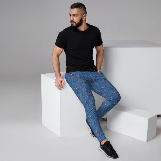 Men's Comfortable Joggers - Blue and Violet Jellyfishes - by Jelly Kvlt