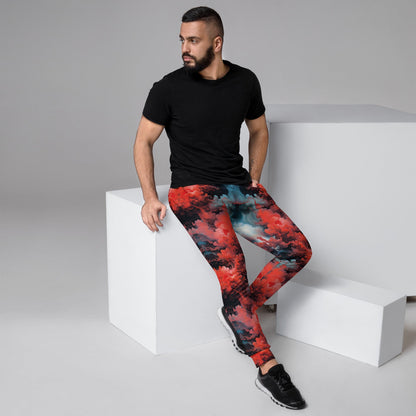 Men's Comfortable Joggers - Ethereal Crimson Flow - Dark - by Jelly Kvlt