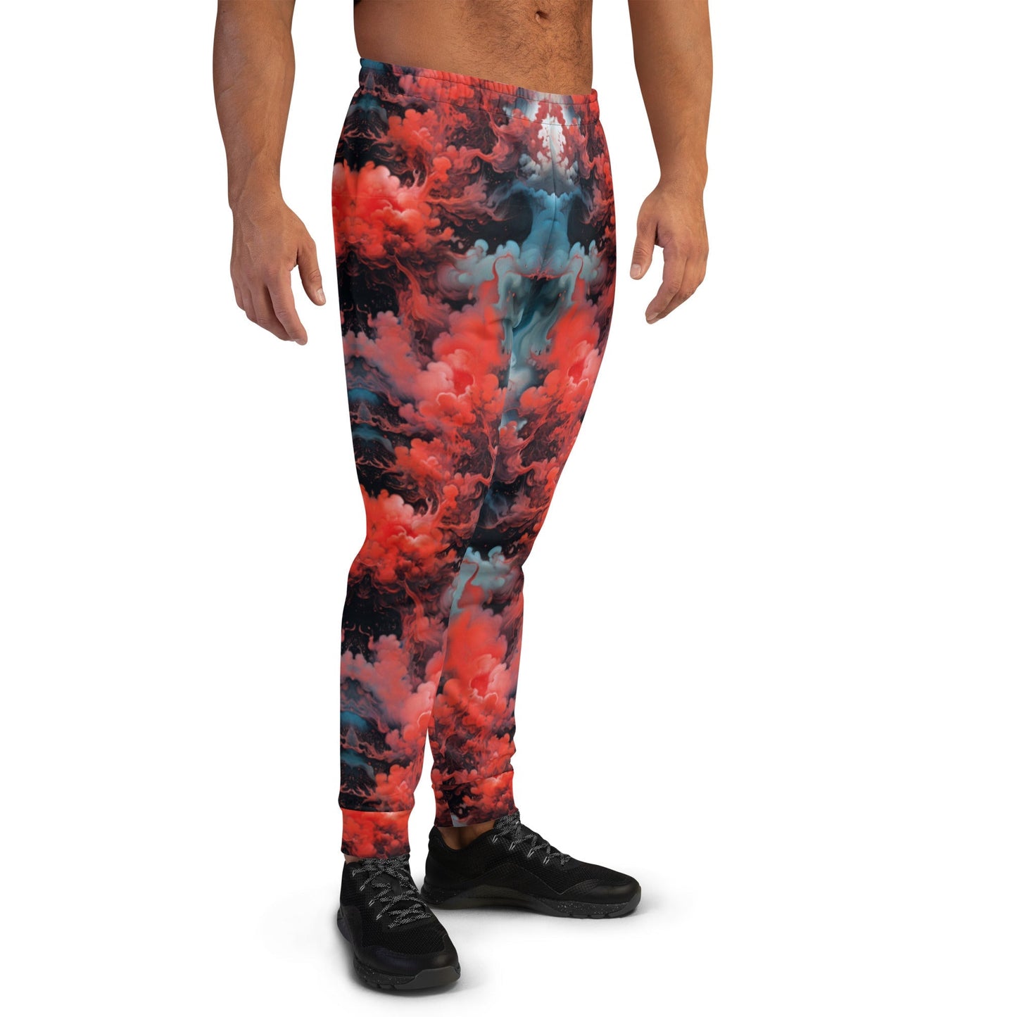 Men's Comfortable Joggers - Ethereal Crimson Flow - Dark - by Jelly Kvlt