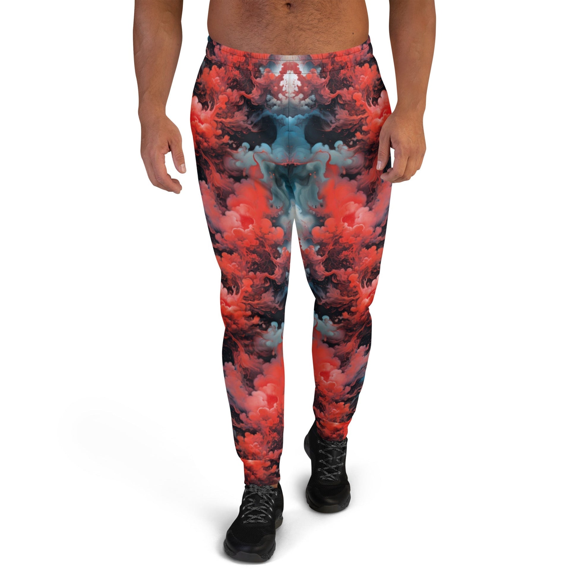 Men's Comfortable Joggers - Ethereal Crimson Flow - Dark - by Jelly Kvlt