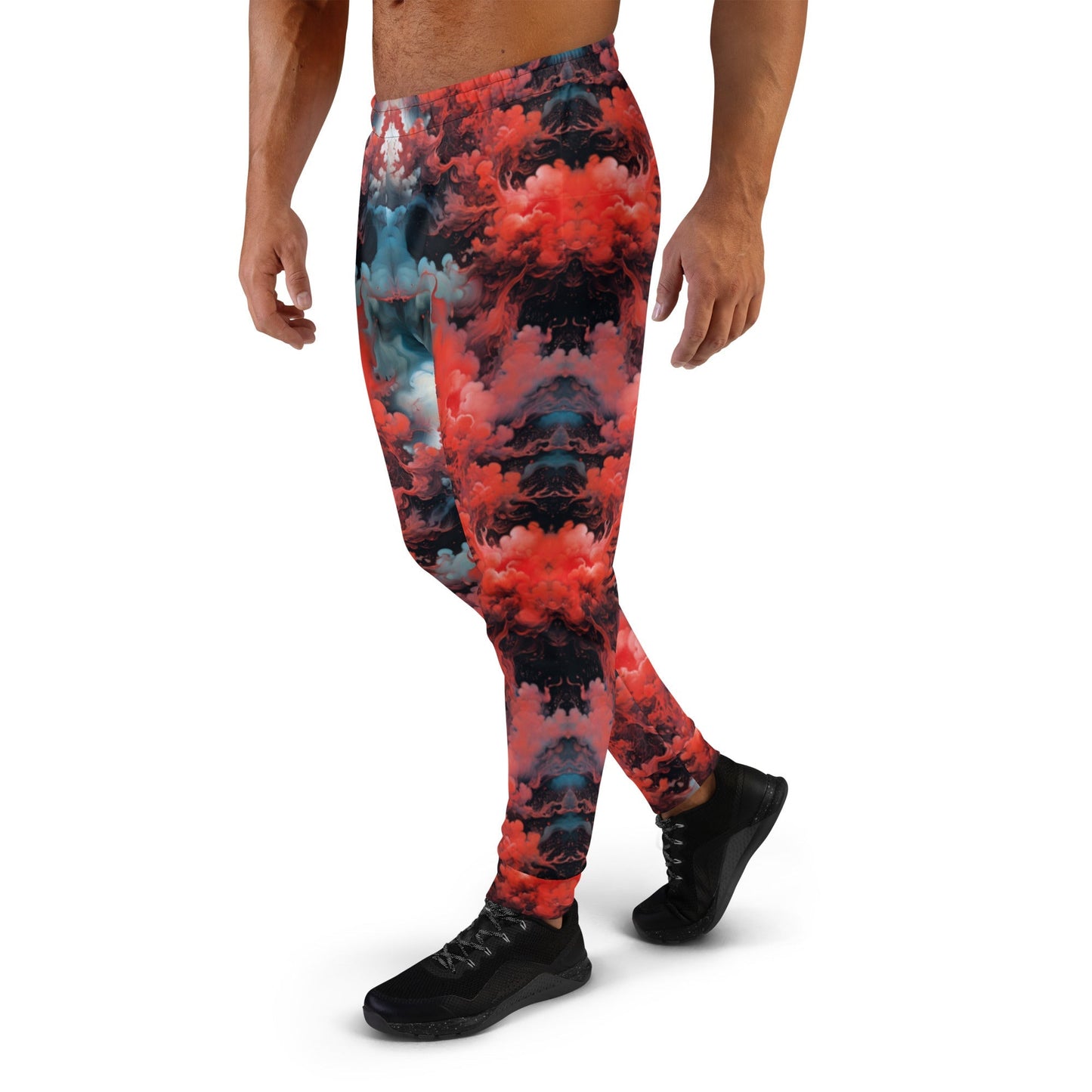 Men's Comfortable Joggers - Ethereal Crimson Flow - Dark - by Jelly Kvlt