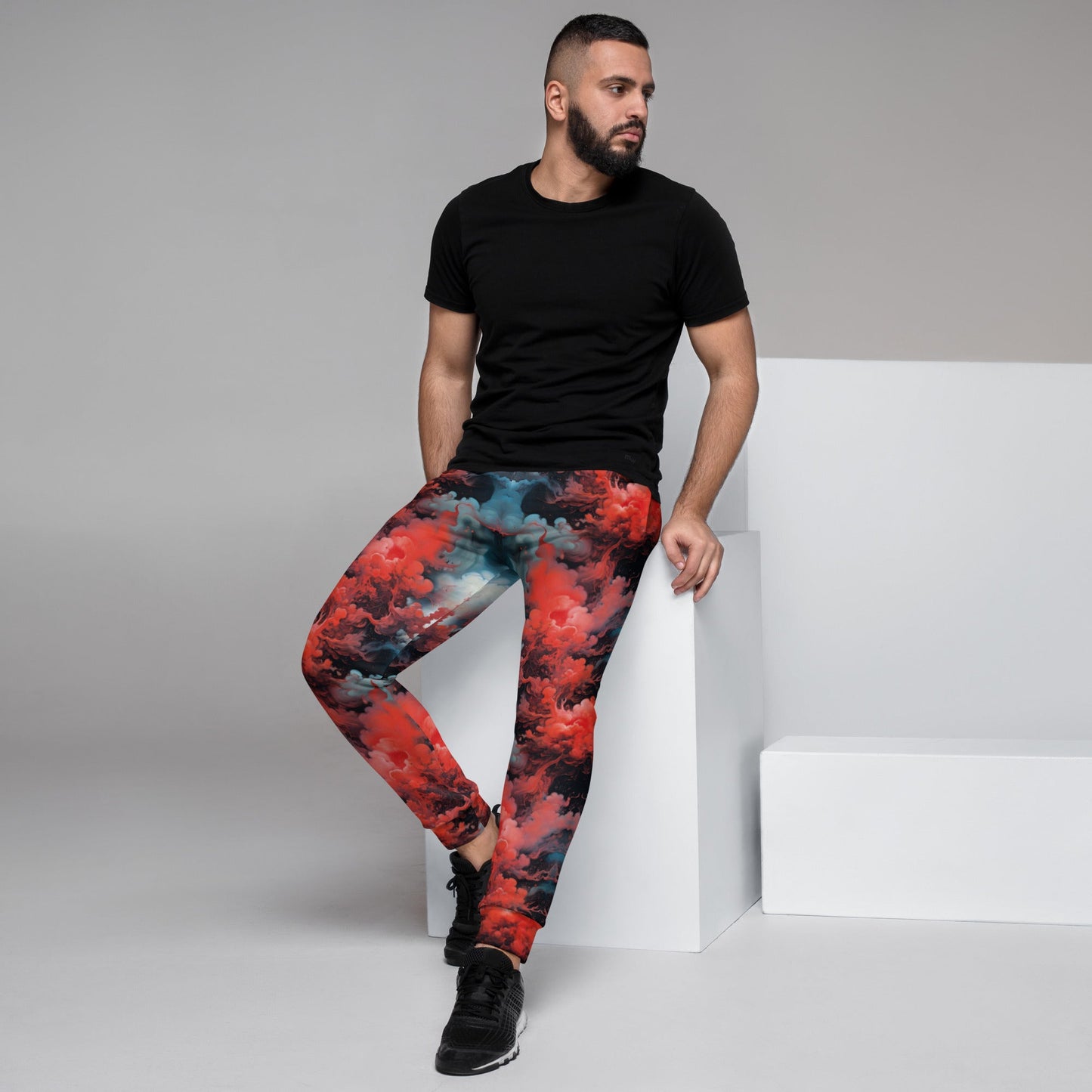 Men's Comfortable Joggers - Ethereal Crimson Flow - Dark - by Jelly Kvlt