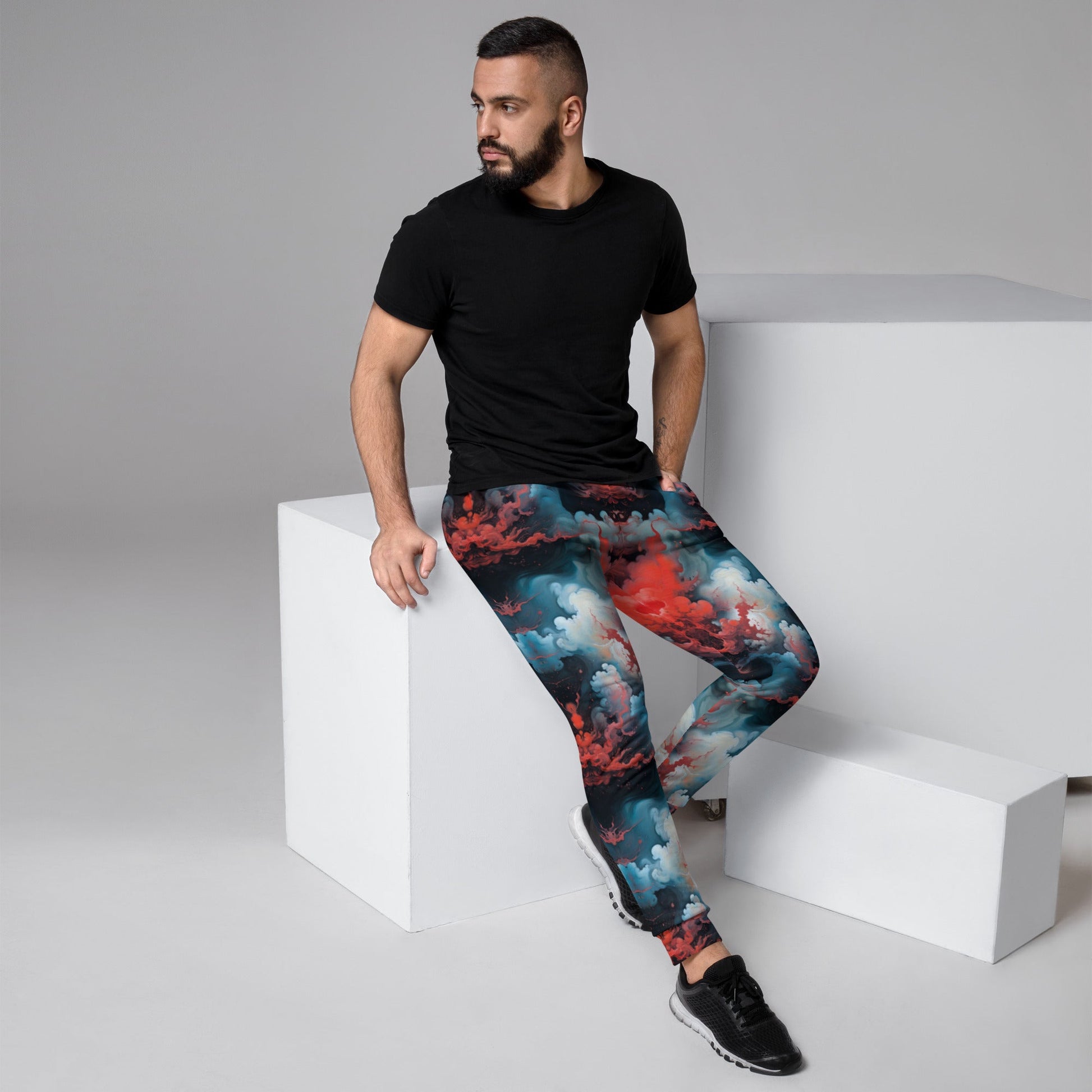 Men's Comfortable Joggers - Ethereal Crimson Flow - Light - by Jelly Kvlt