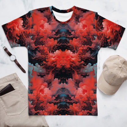 Men's Crewneck T-shirt  - Ethereal Crimson Flow - Dark - by Jelly Kvlt