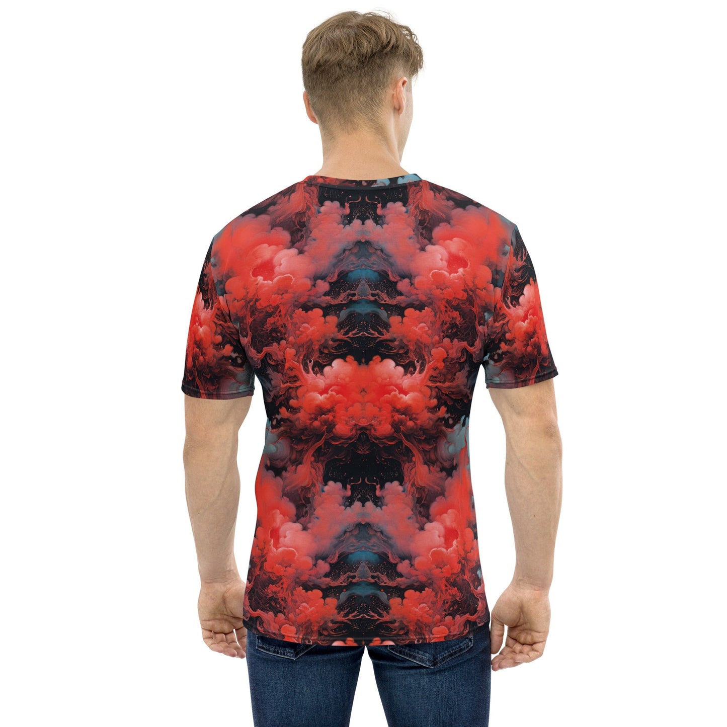 Men's Crewneck T-shirt  - Ethereal Crimson Flow - Dark - by Jelly Kvlt