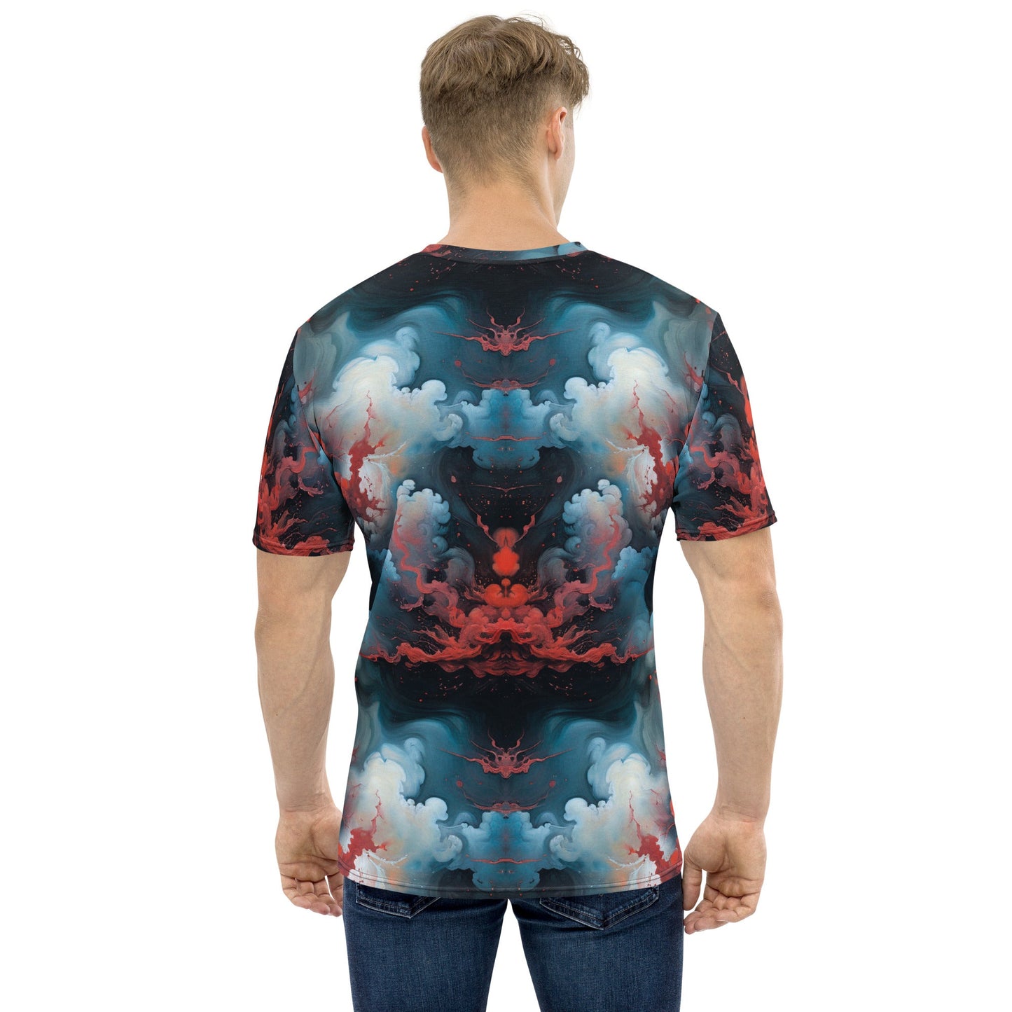 Men's Crewneck T-shirt - Ethereal Crimson Flow - Light - by Jelly Kvlt