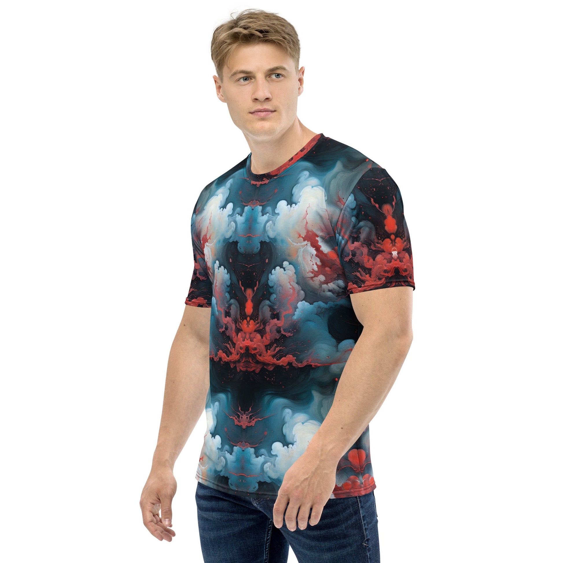 Men's Crewneck T-shirt - Ethereal Crimson Flow - Light - by Jelly Kvlt