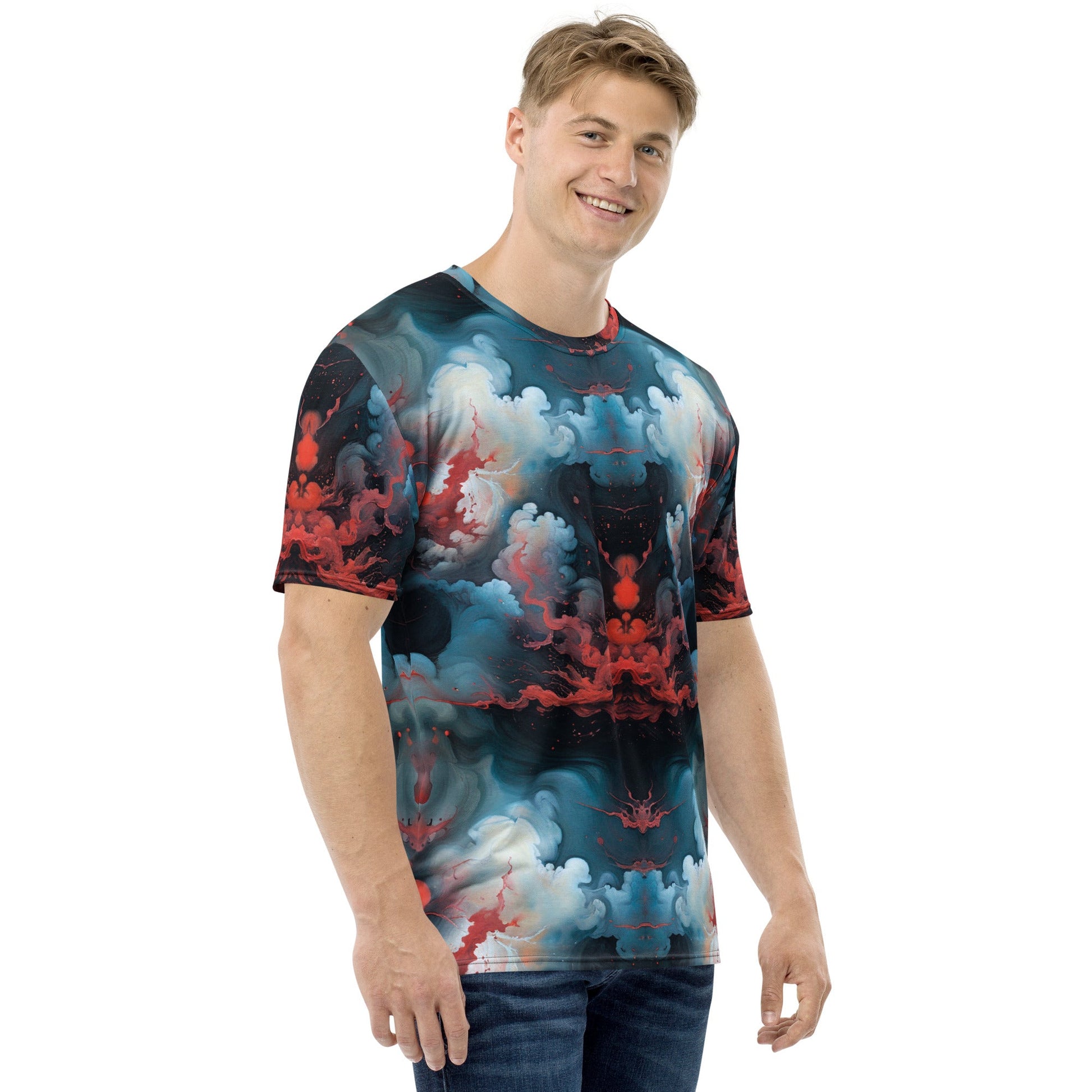 Men's Crewneck T-shirt - Ethereal Crimson Flow - Light - by Jelly Kvlt