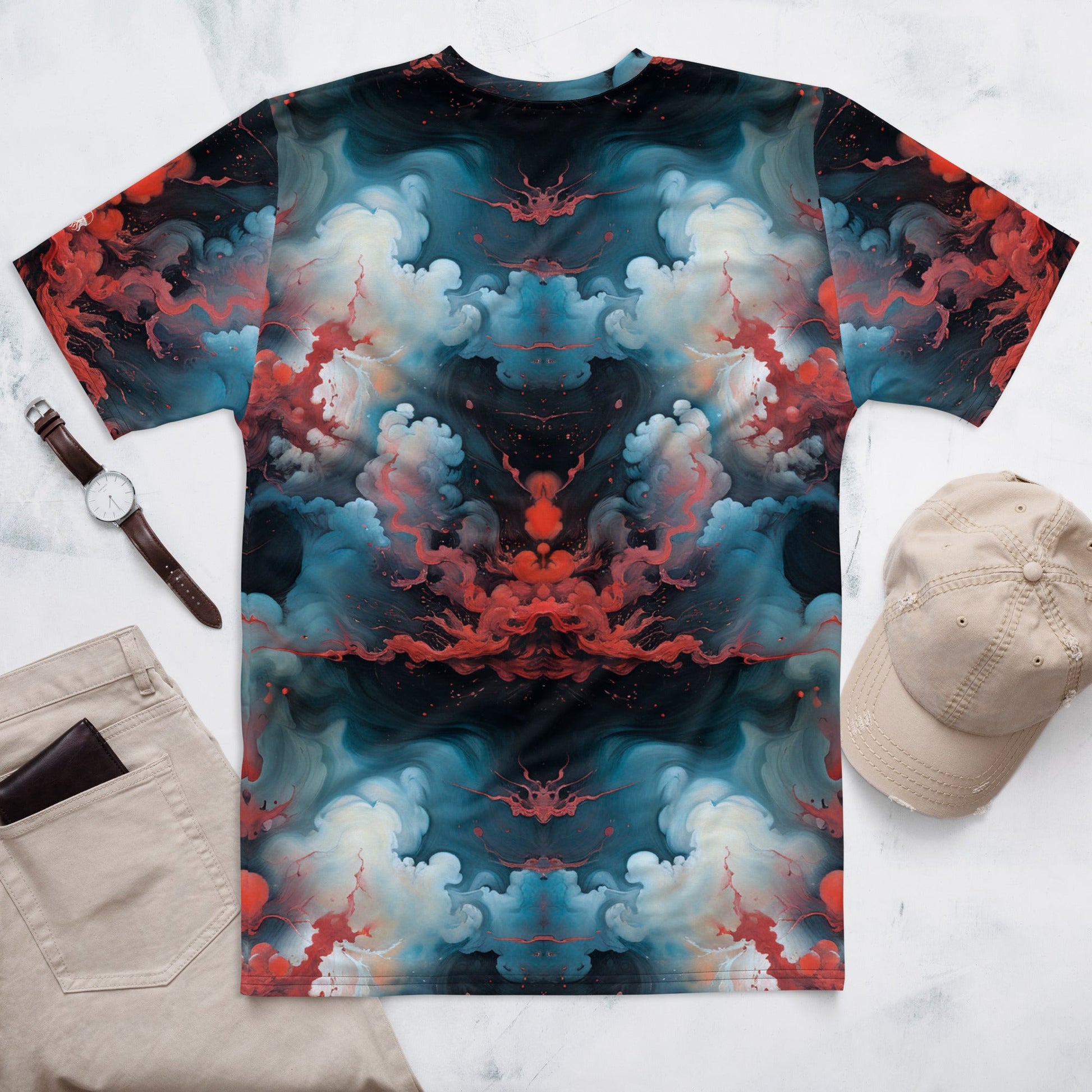 Men's Crewneck T-shirt - Ethereal Crimson Flow - Light - by Jelly Kvlt