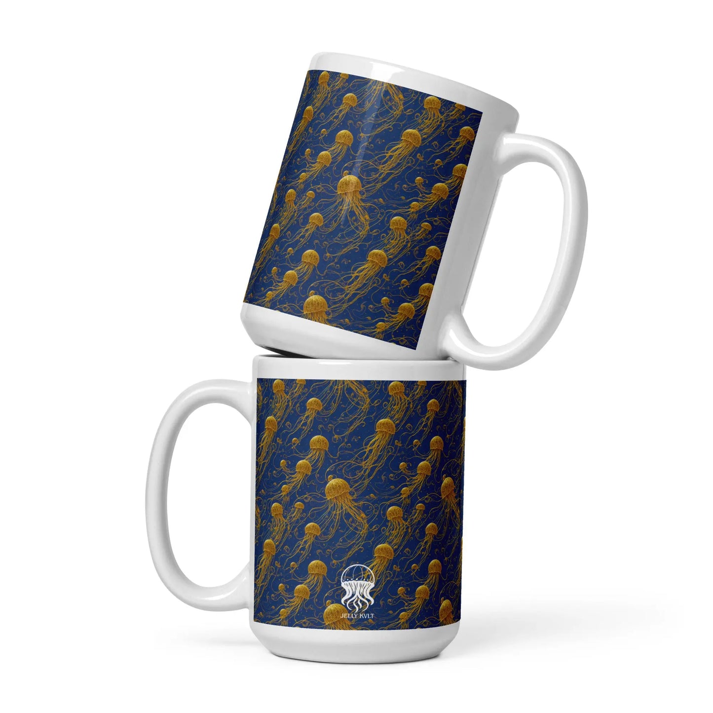 Mug - Blue and Gold Jellyfishes - by Jelly Kvlt