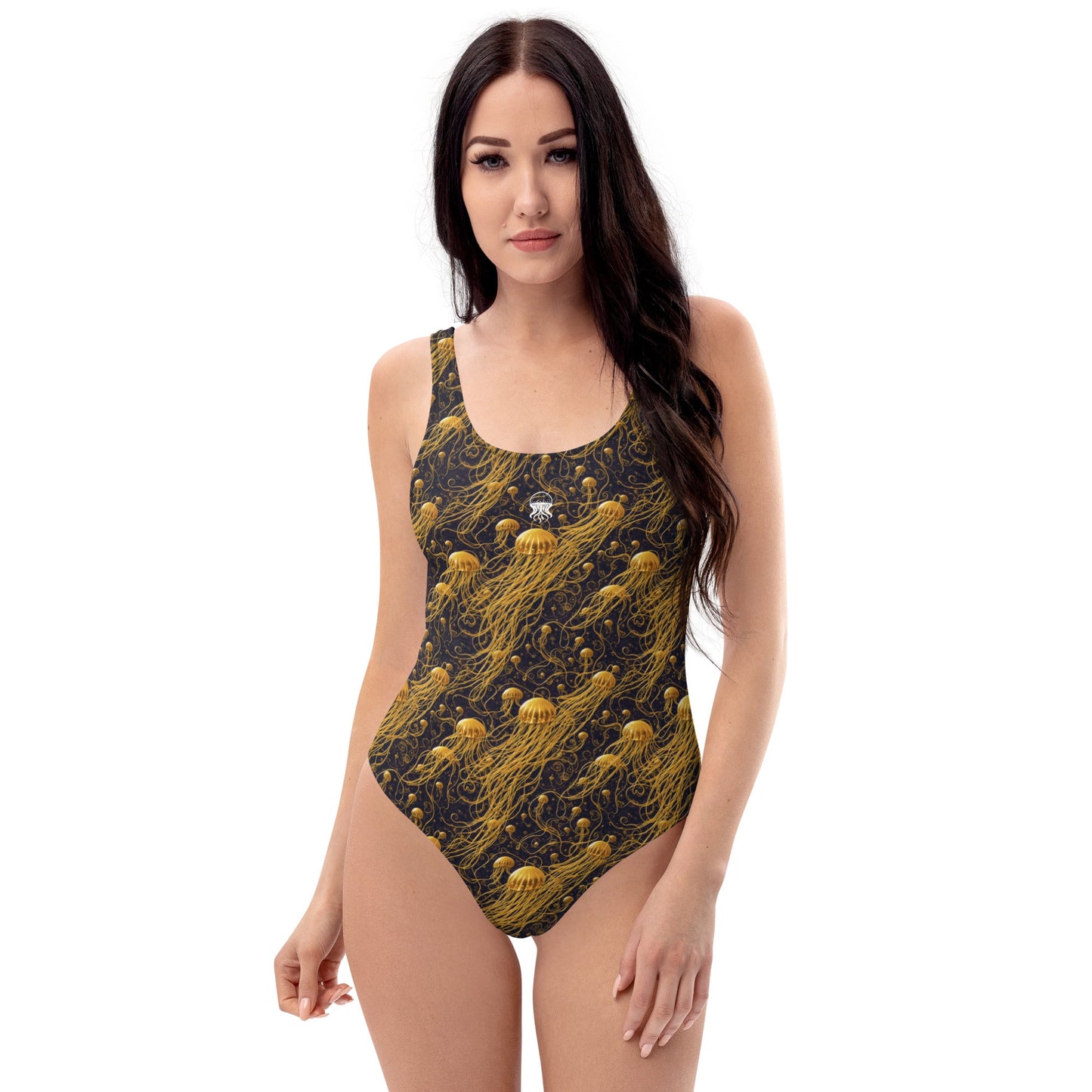 One-Piece Swimsuit - Black and Gold Jellyfishes | Jelly Kvlt