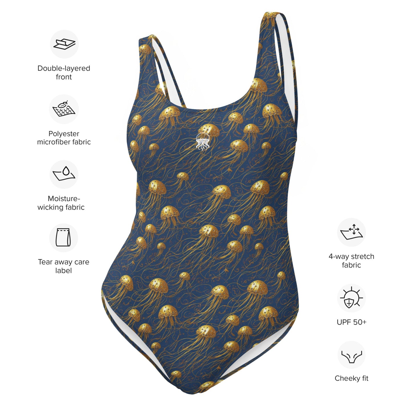 One-Piece Swimsuit - Blue and Gold Jellyfishes | Jelly Kvlt