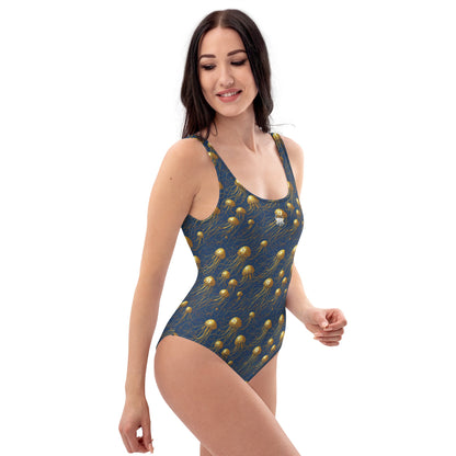 One-Piece Swimsuit - Blue and Gold Jellyfishes | Jelly Kvlt