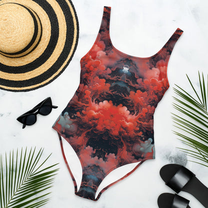 One-Piece Swimsuit - Ethereal Crimson Flow - Dark | Jelly Kvlt