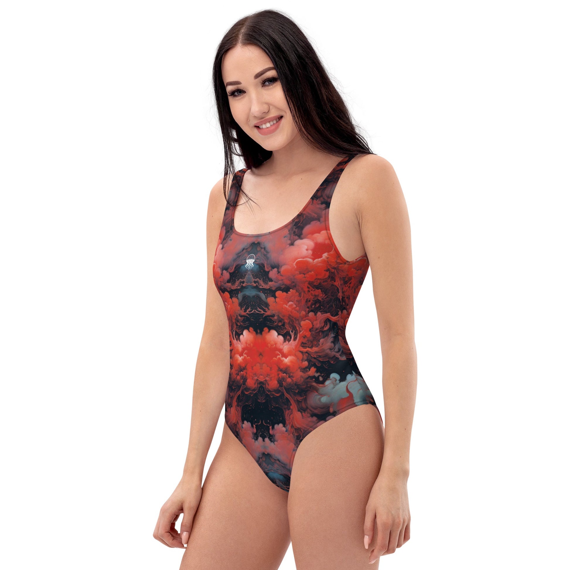 One-Piece Swimsuit - Ethereal Crimson Flow - Dark | Jelly Kvlt