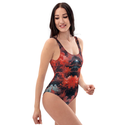 One-Piece Swimsuit - Ethereal Crimson Flow - Dark | Jelly Kvlt