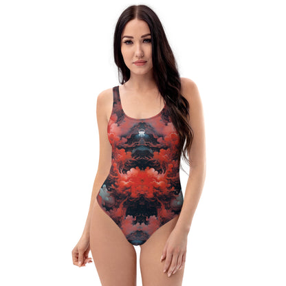 One-Piece Swimsuit - Ethereal Crimson Flow - Dark | Jelly Kvlt