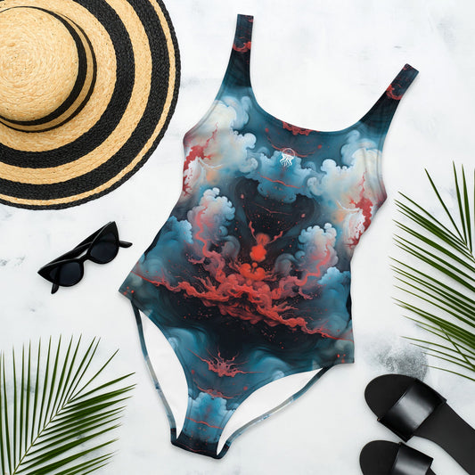 One-Piece Swimsuit - Ethereal Crimson Flow - Light | Jelly Kvlt