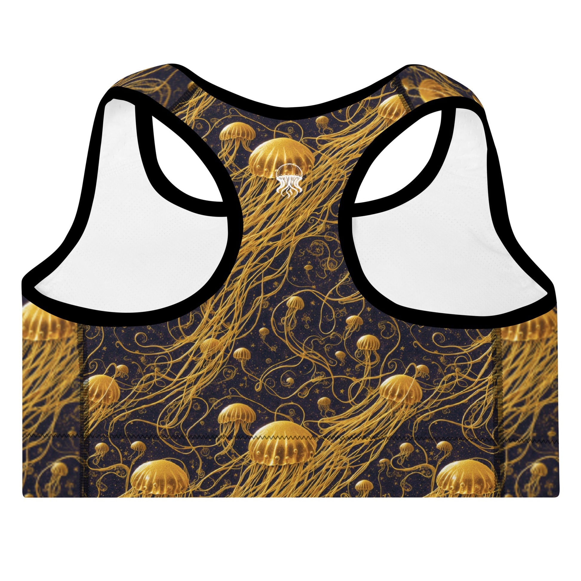 Padded Sports Bra - Black and Gold Jellyfishes | Jelly Kvlt