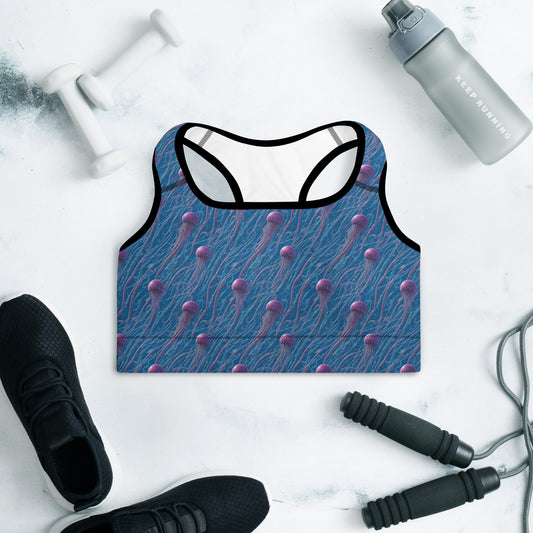 Padded Sports Bra - Blue And Violet Jellyfishes | Jelly Kvlt