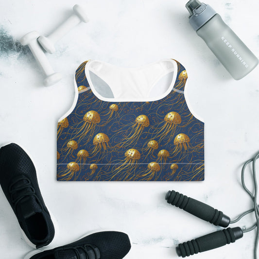 Padded Sports Bra - Blue and Gold Jellyfishes | Jelly Kvlt