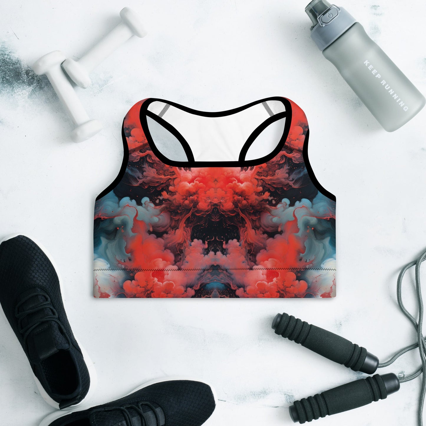 Padded Sports Bra - Ethereal Crimson Flow - Dark Jelly Kvlt