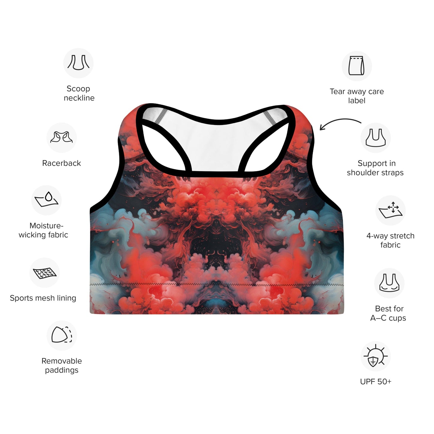 Padded Sports Bra - Ethereal Crimson Flow - Dark Jelly Kvlt