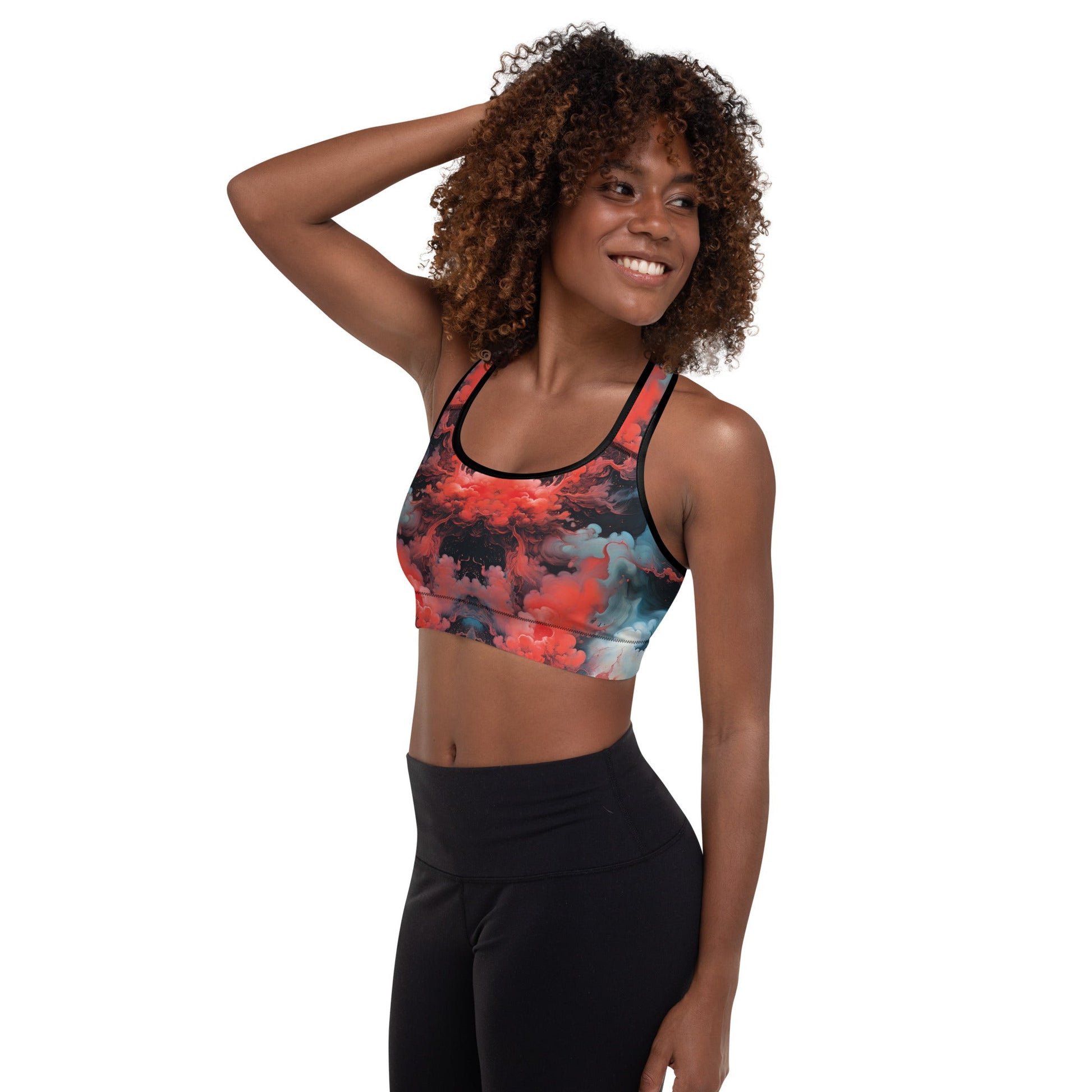 Padded Sports Bra - Ethereal Crimson Flow - Dark Jelly Kvlt