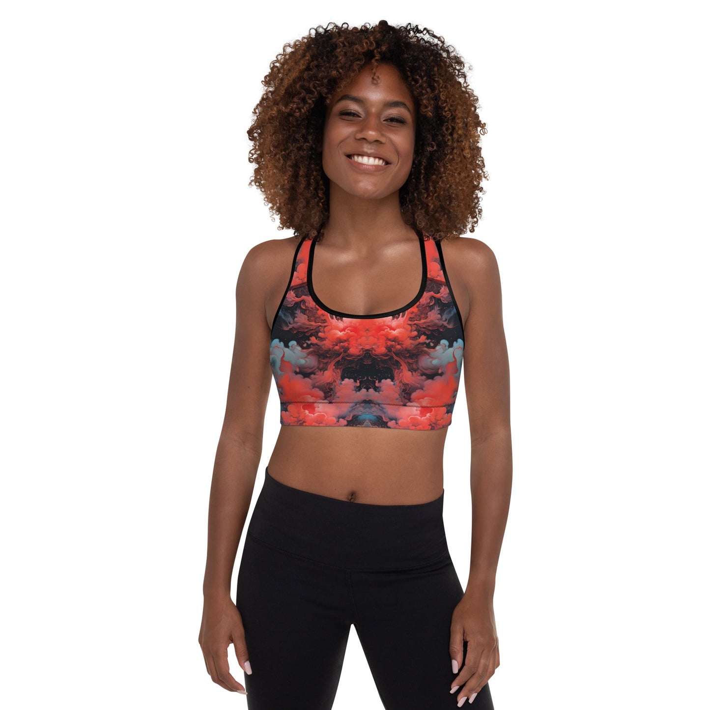 Padded Sports Bra - Ethereal Crimson Flow - Dark Jelly Kvlt