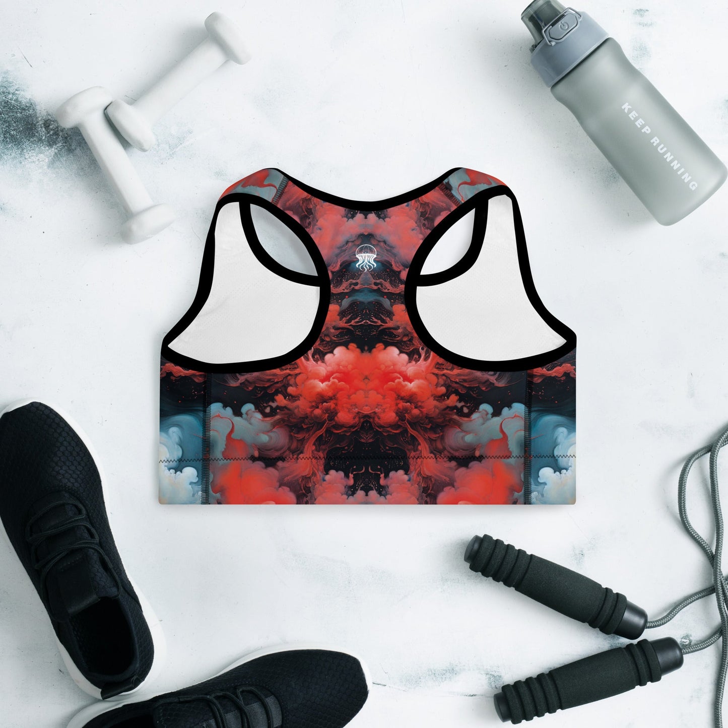 Padded Sports Bra - Ethereal Crimson Flow - Dark Jelly Kvlt