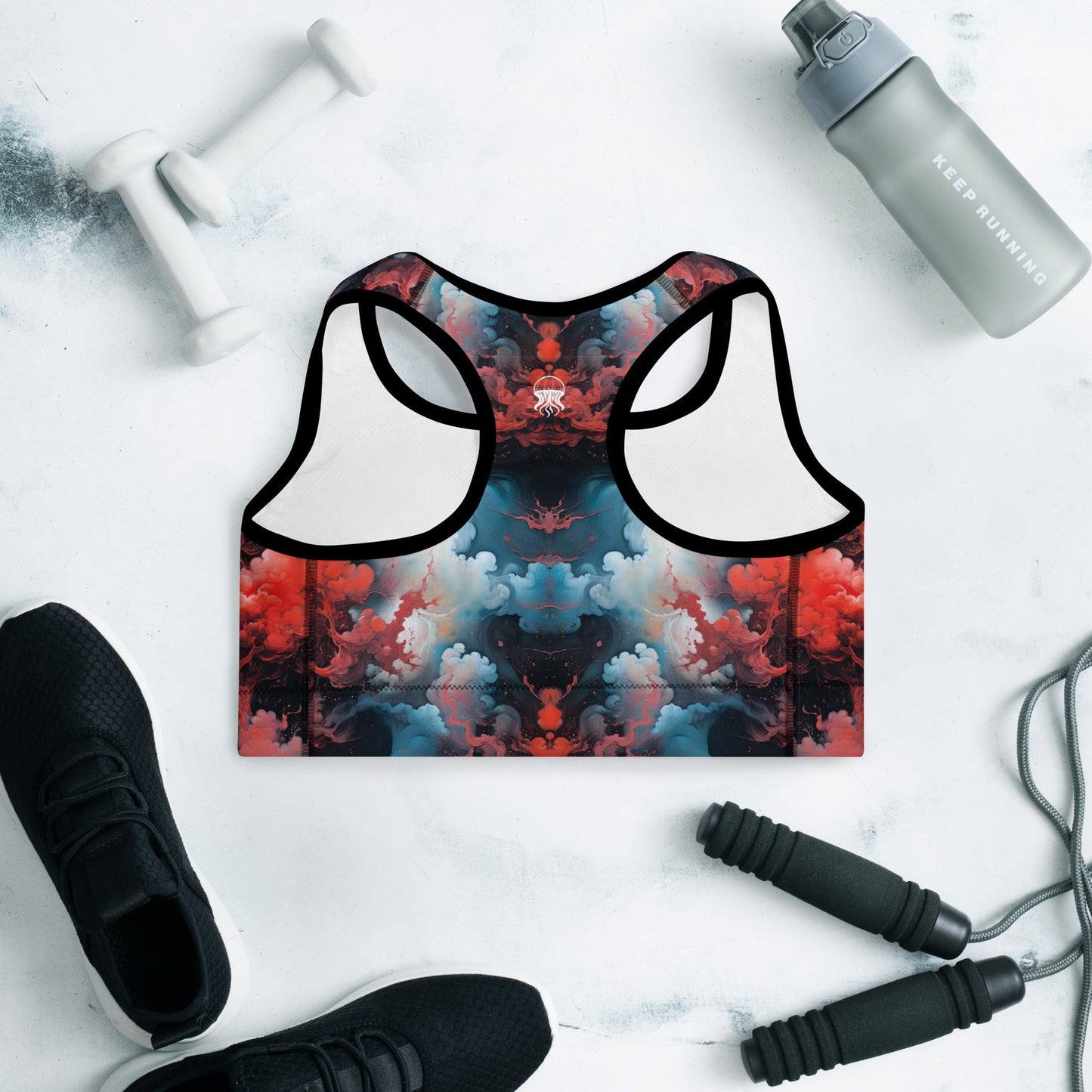 Padded Sports Bra - Ethereal Crimson Flow - Light Jelly Kvlt