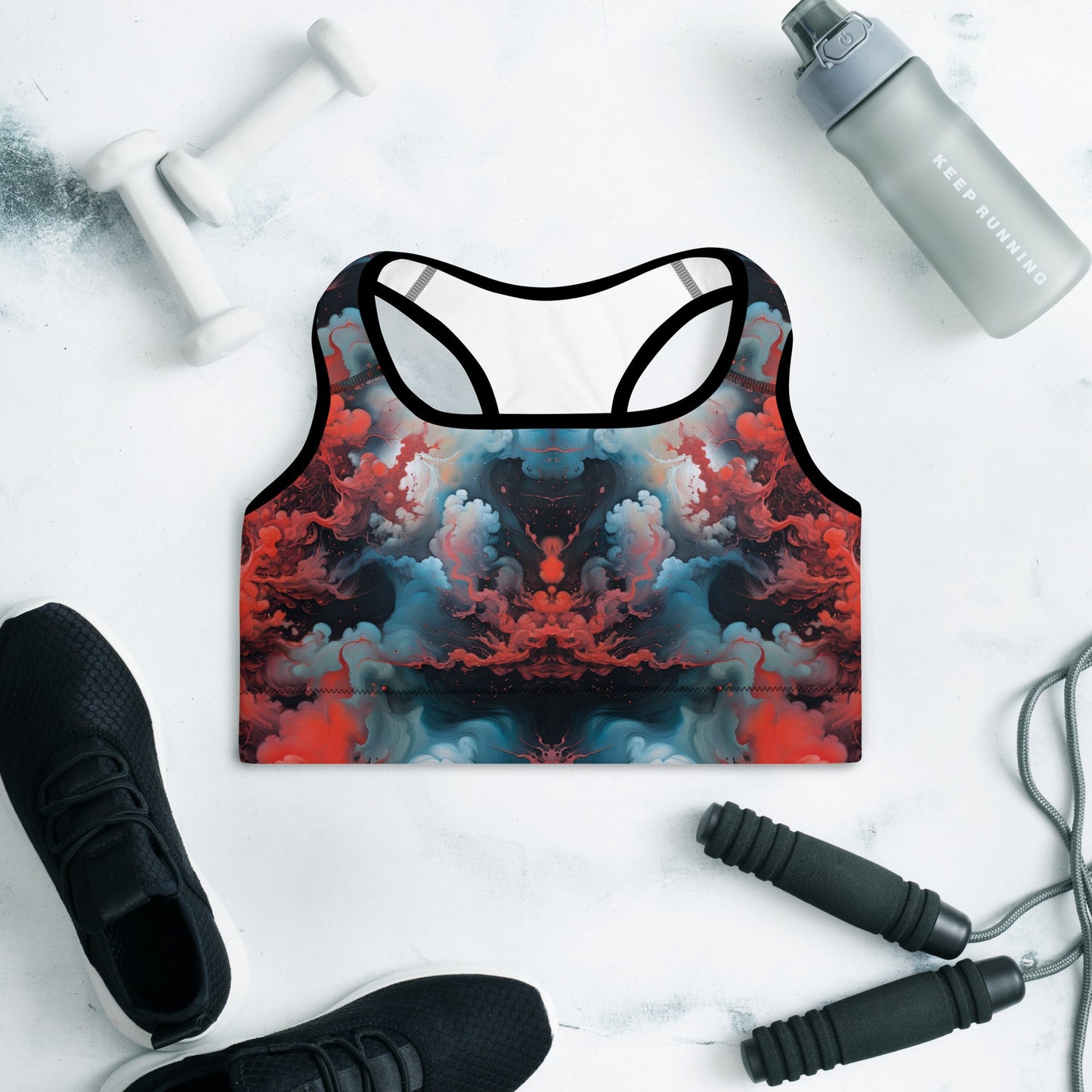 Padded Sports Bra - Ethereal Crimson Flow - Light Jelly Kvlt