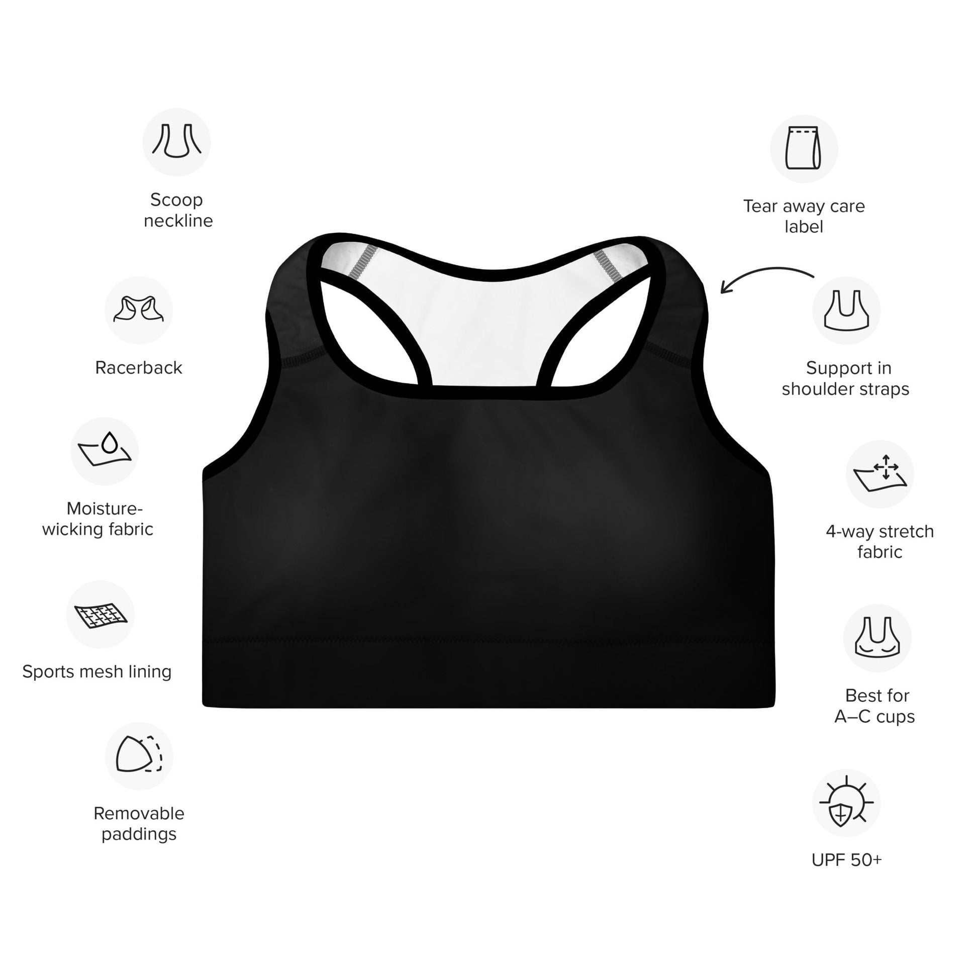 Padded Sports Bra - Noir - by Jelly Kvlt