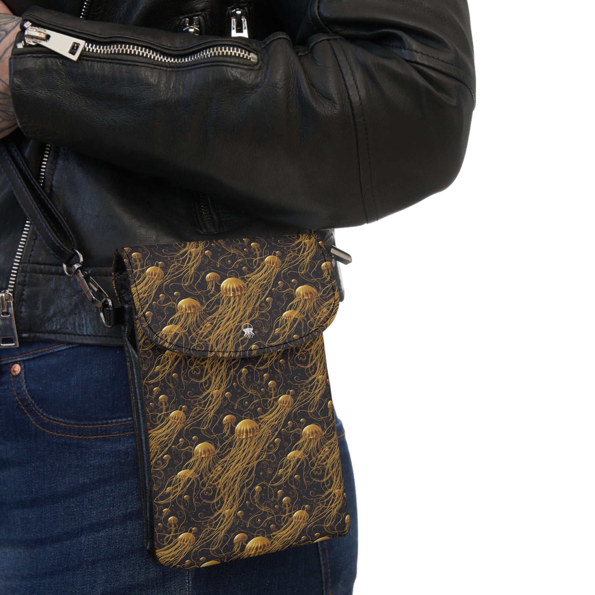 Lightweight Phone Bag - Black and Gold Jellyfishes - by Jelly Kvlt