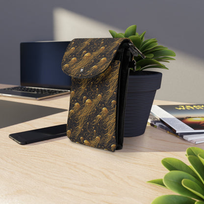 Lightweight Phone Bag - Black and Gold Jellyfishes - by Jelly Kvlt