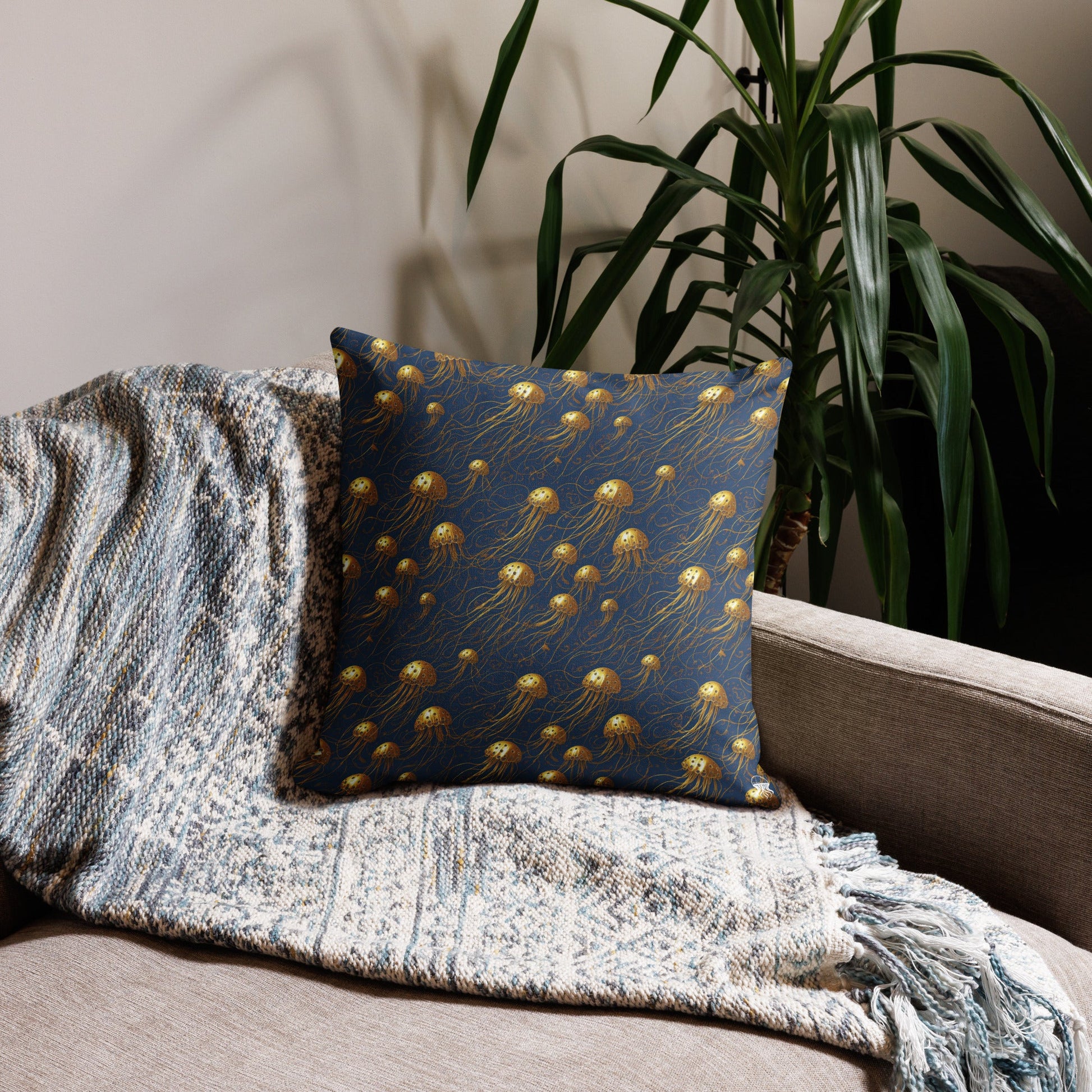 Pillow - Blue and Gold Jellyfishes Jelly Kvlt