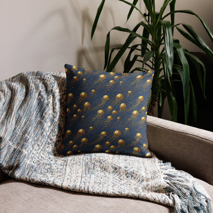 Pillow - Blue and Gold Jellyfishes Jelly Kvlt