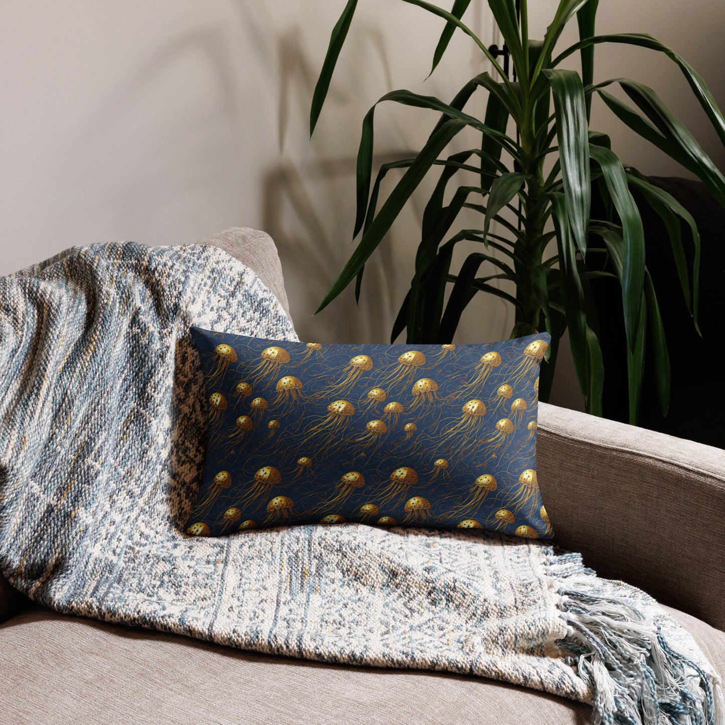 Pillow - Blue and Gold Jellyfishes Jelly Kvlt