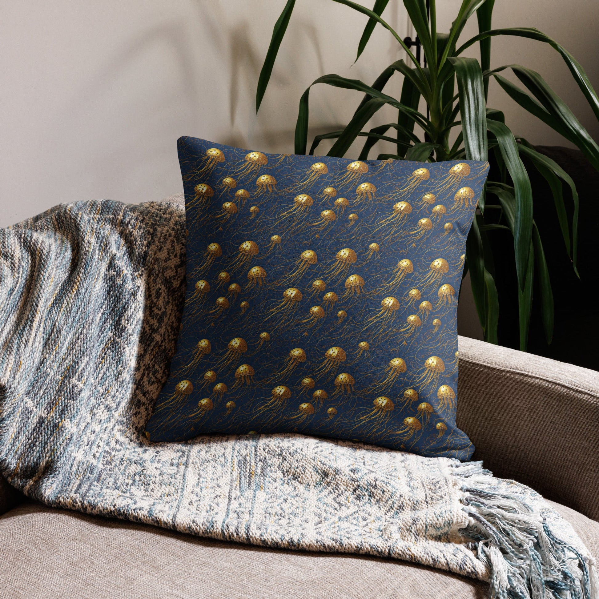 Pillow - Blue and Gold Jellyfishes Jelly Kvlt